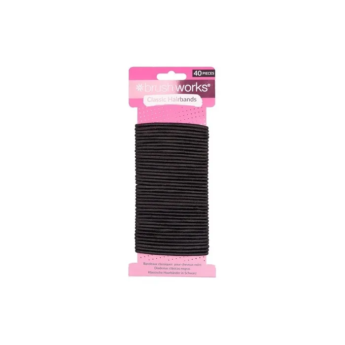 Brushworks Classic Black Hairbands - Pack of 40