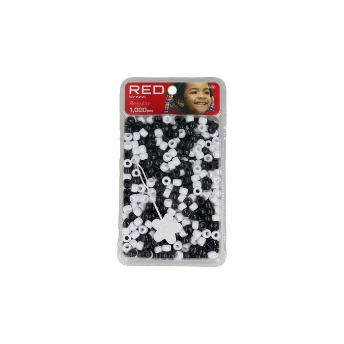 Red Kiss Regular Hair Beads 1000 Pieces Black And White