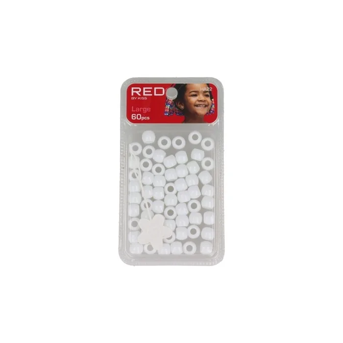 Red Kiss L Hair Beads 60 Pieces White