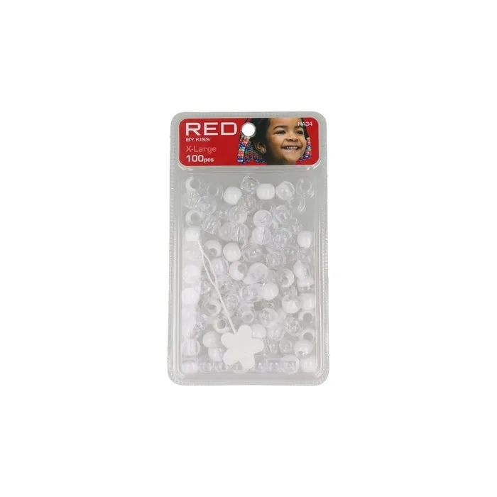 Red Kiss Xl Hair Beads 100 Pieces In White