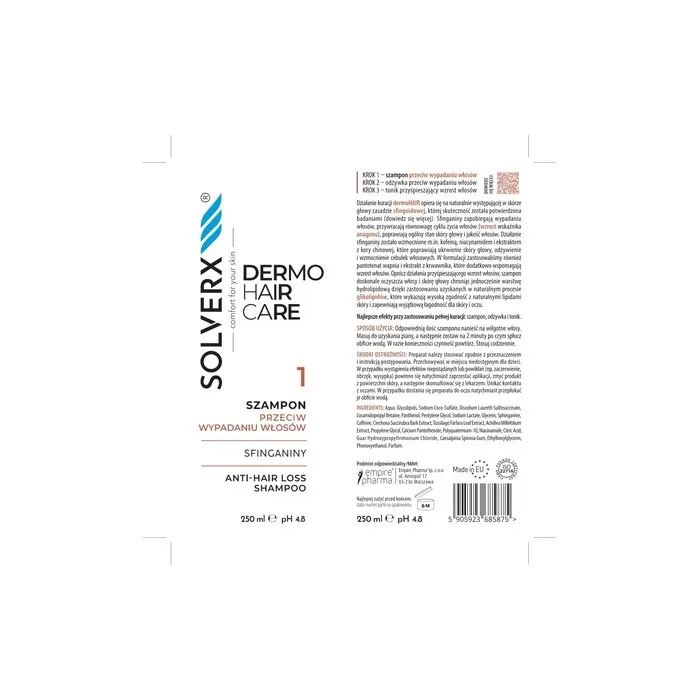 Solverx Dermo Hair Shampoo Against Hair Loss With Sphingolipids 250 Ml