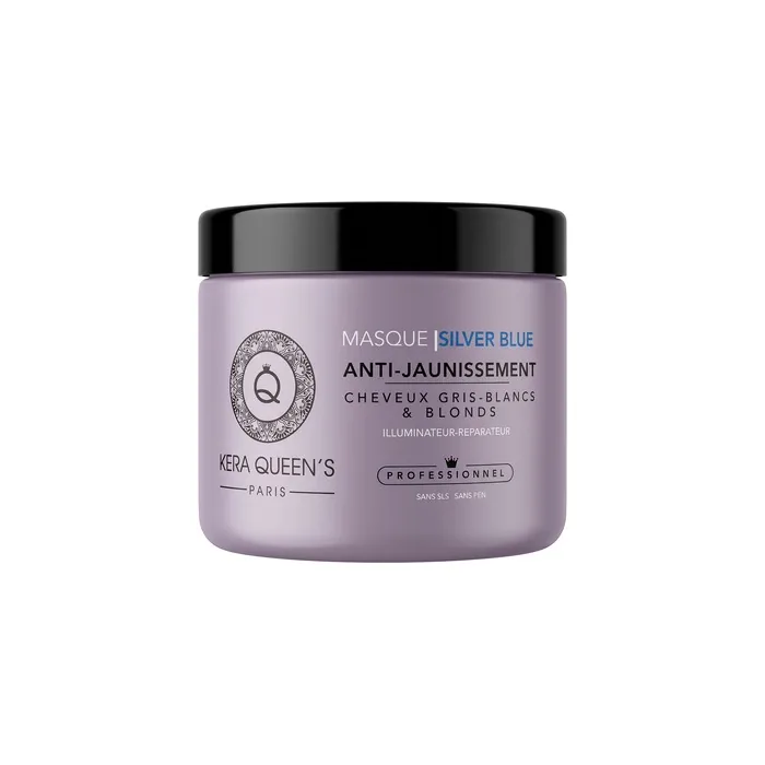 Kera Queen's Silver Blue Anti-Yellowing Mask for Gray, White, and Blonde Hair 500ml