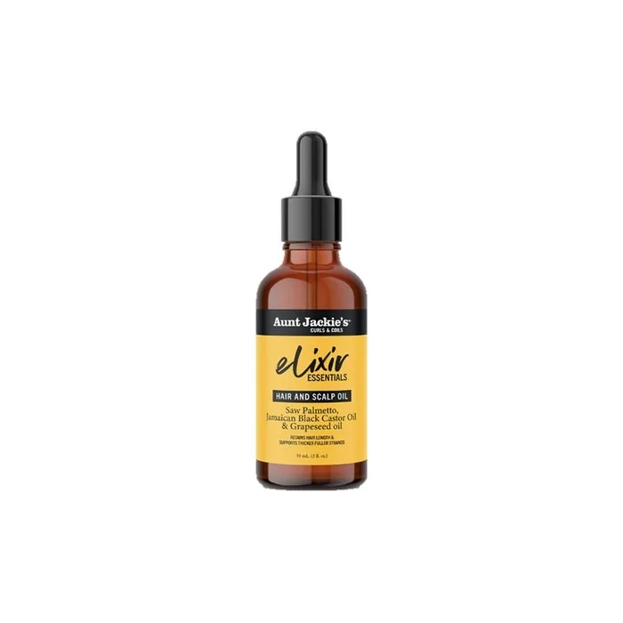Aunt Jackie's Elixir Essentials Hair & Scalp Oil with Saw Palmetto, Jamaican Black Castor Oil & Grapeseed Oil 2 oz