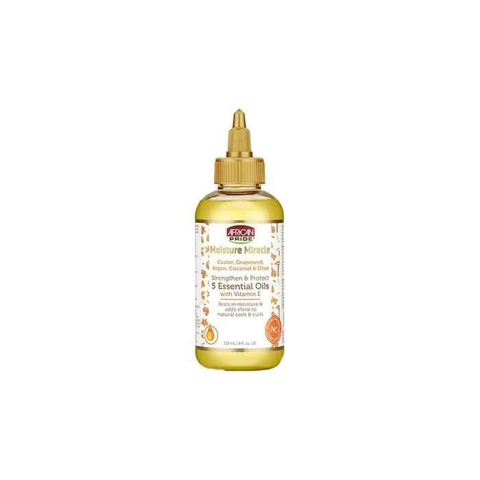 African Pride Moisture Miracle 5 Essential Oils - Castor, Grapeseed, Argan, Coconut & Olive Oil 4oz