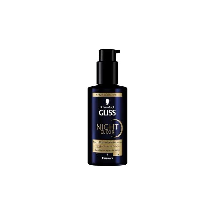 Schwarzkopf Gliss Night Elixir Repair Serum 100ml With Haptiq System And Black Pearl Extract For Damaged And Dry Hair