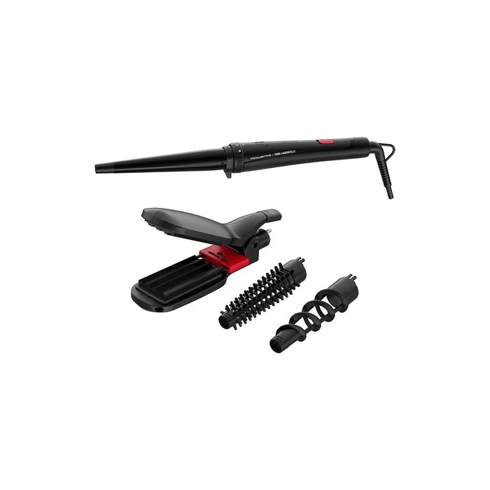 Rowenta x Karl Lagerfeld CF422L Infinite Looks 9-in-1 Multistyler Hair Straightener, Curling Iron, and Crimper with Ceramic Coating and Cool Tip - Black/Red