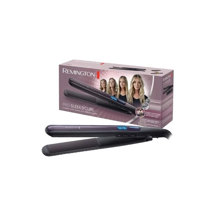 Remington Pro Sleek & Curl Hair Straightener with Rounded Design and Ultra-Tourmaline Ceramic Coating LCD Display 150-230°C - Single