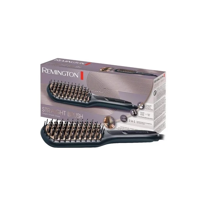 Remington 2in1 Straightening Brush: Flat Iron and Hair Brush for Reduced Styling Time Ceramic Coated and Anti-Static Bristles with Cool Ends Digital Display 150-230°C