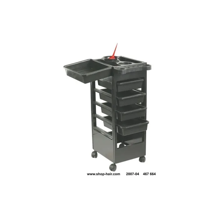 Shophair Professional Serving Table for Hairdressing with 5 Drawers and Special Holes for Coloring Bowls - Black