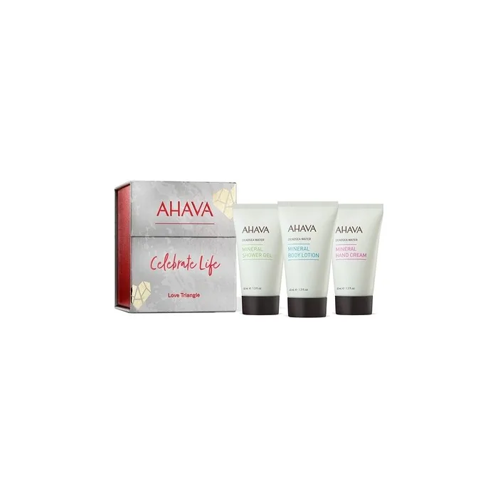 AHAVA Love Triangle Body Trio with Mineral Hand Cream, Body Lotion, and Shower Gel 40ml