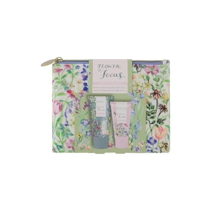 Heathcote & Ivory Hand Cream 30ml Body Cream 50ml and Glow Velvet Washbag Shea