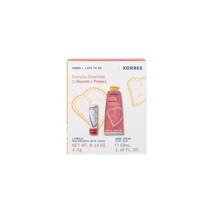 Korres Everyday Essentials Hand And Lip Care Set With Peony Rose Hand Cream