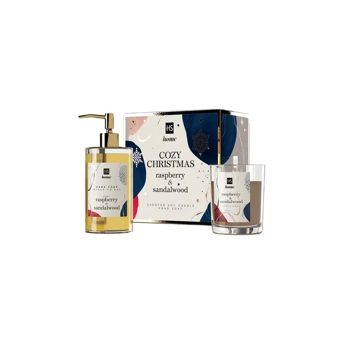 Hiskinset Cozy Christmas Hand Soap Raspberry And Sandalwood 250ml And Candle Raspberry And Sandalwood 150g
