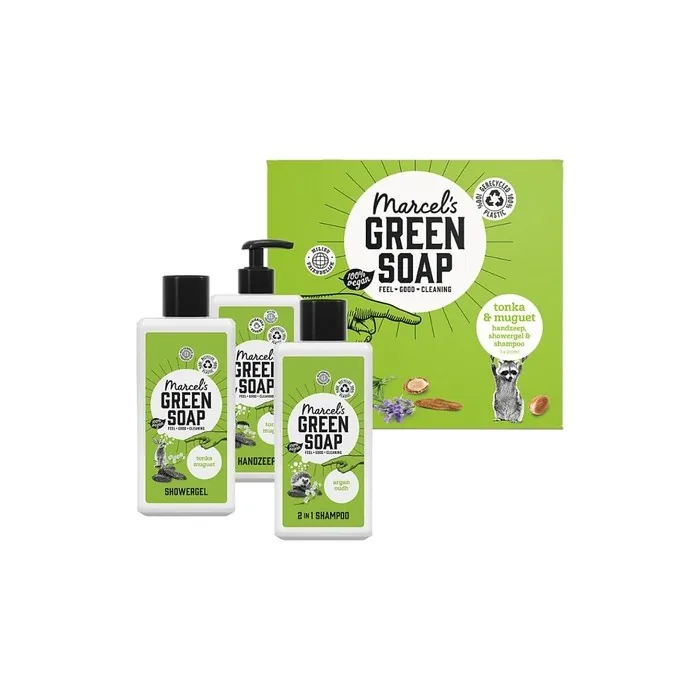 Marcel's Green Soap Gift Box Tonka & Muguet Hand Soap 2-in-1 Shampoo Shower Gel 250ml