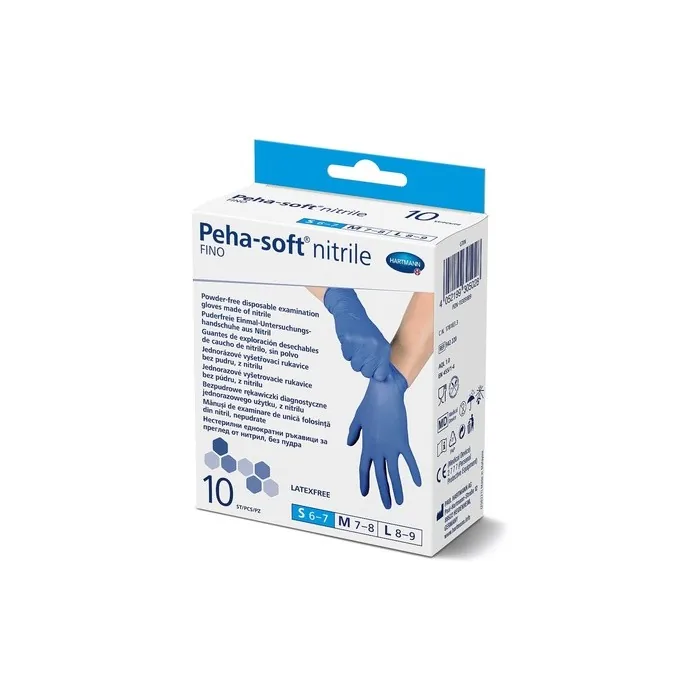 Peha-Soft Nitrile Fino Powder-Free Non-Sterile Examination Gloves Size Small - Pack of 10