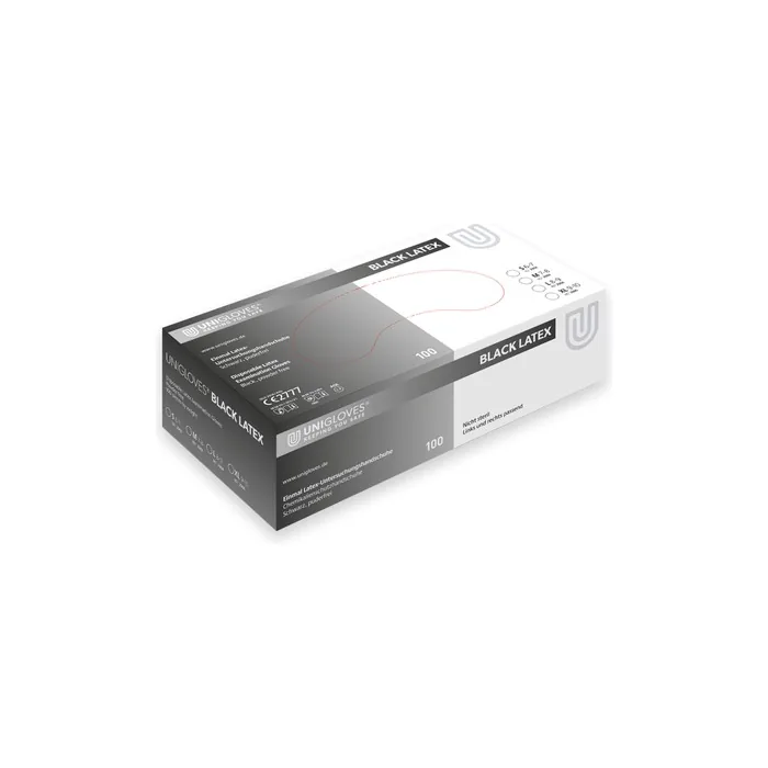 Unigloves UNICARE Black Latex Gloves Size L Powder-Free 100 Count