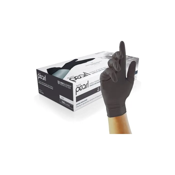 Unigloves Black Pearl Nitrile Powder Free Gloves Medium - Box of 100