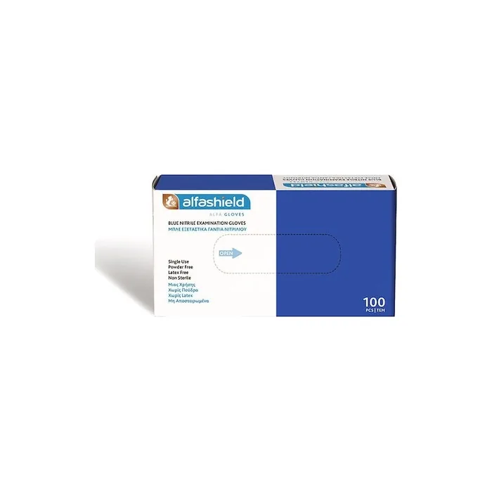 AlfaShield Nitrile Powder-Free Examination Gloves Medium Blue 100 Count