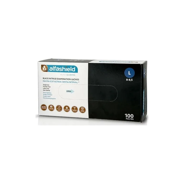 AlfaShield Karabinis Medical Black Disposable Nitrile Examination Gloves 100 Count - Small