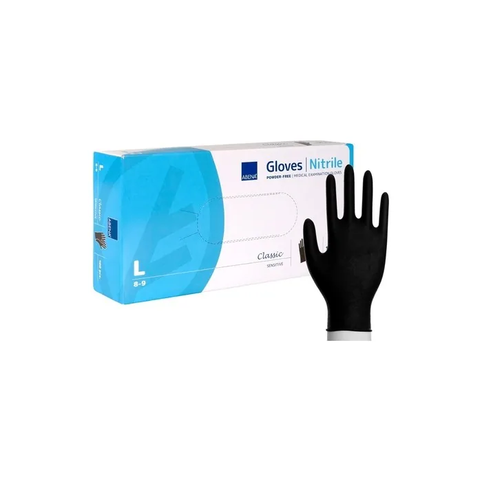 Abena Black Nitrile Medical Examination Gloves - Powder-Free Non-Latex