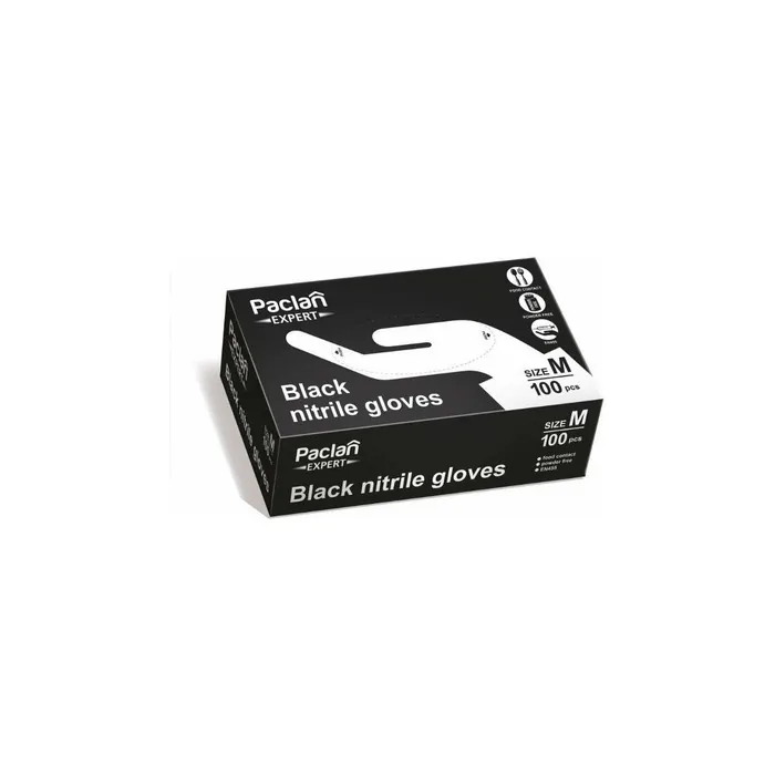 Paclan Expert Black Nitrile Gloves Size M - Pack of 100