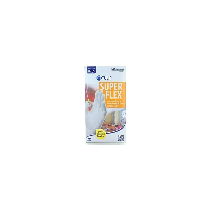 Tulip Superflex Vinyl Gloves White Elasticated Powder-Free Size 8-8.5 - 100 Pieces