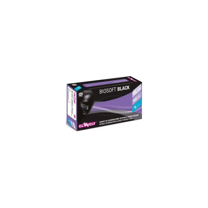 Glovely Rays Biosoft Powder-Free Black Nitrile Gloves 100 Count