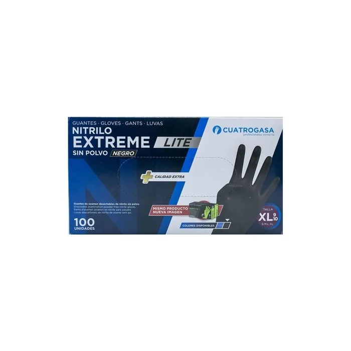 Cuatrogasa Extreme Lite Black Nitrile Gloves XL - Pack of 100
