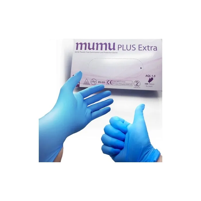 Mumu 100 Nitrile Examination and Protective Gloves Powder-Free Blue Size M