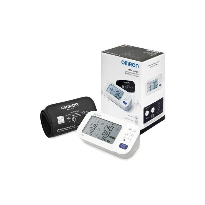 Omron M6 Comfort Upper Arm Blood Pressure Monitor with IntelliWrap Cuff 22-42cm - Batteries and Case Included