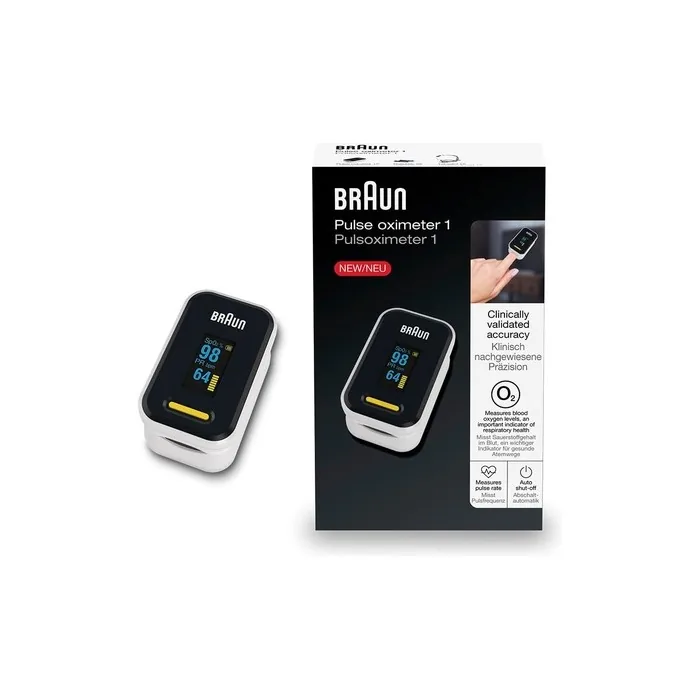 Braun Pulse Oximeter YK-81CEU Accurate Blood Oxygen Monitor for Adults - Black and White