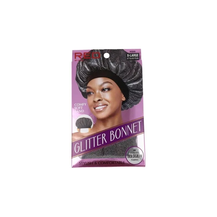 Red Kiss Glitter Bonnet Xl Jet Black Pearl Perfect For Hair Protection