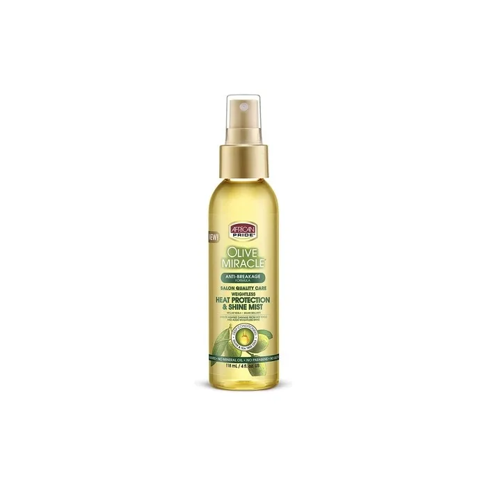 African Pride Olive Miracle Weightless Heat Protection and Hair Shine Mist with Olive and Tea Tree Oils 4oz