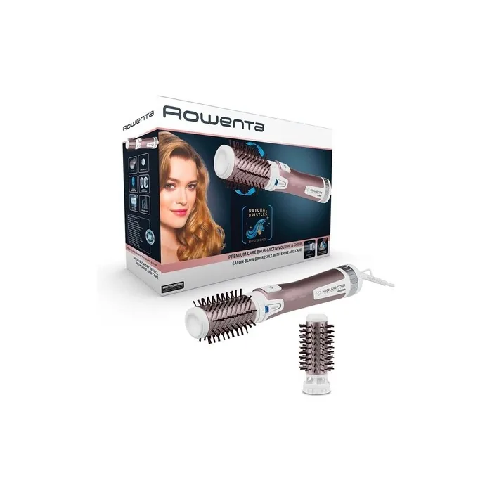Rowenta CF9540 Brush Activ Premium Care Hot Air Brush with Natural Bristles and Cashmere-Keratin Coating 2 Attachments White 1000W Rotating Ionizing Natural Bristles