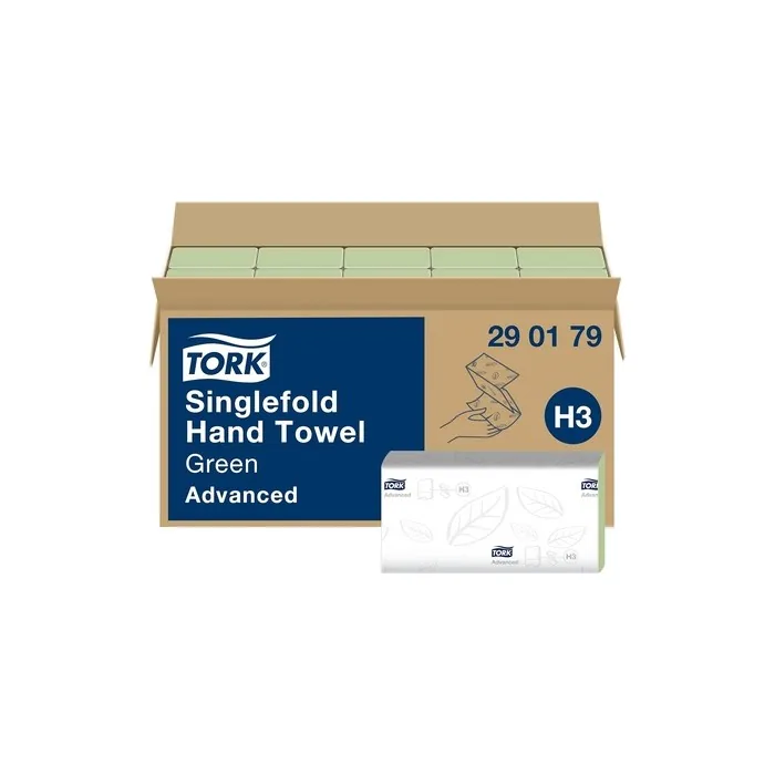 Tork Singlefold Hand Towels Green H3 Advanced One-At-A-Time Dispensing 15X