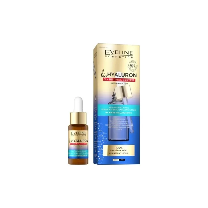 Eveline Biohyaluron 3xretinol System Multi-Action Serum Filling Wrinkles With 6 X Hyaluronic Acid 18ml