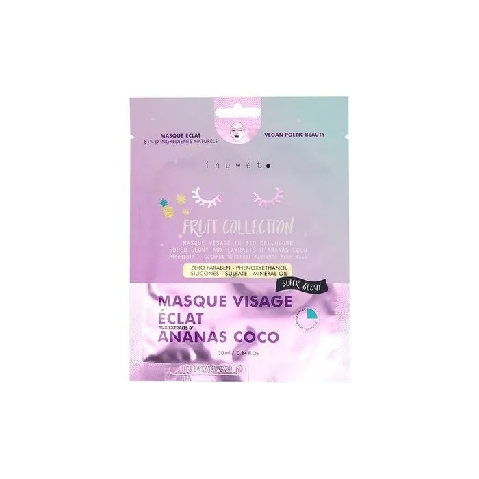 Fruit Collection Eclat Visage Mask Pineapple Coconut Bio Cellulose 100% Water