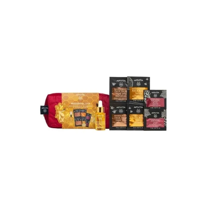 Apivita Promo Kit For Hydration Includes Facial Oil Express Beauty Masks With Royal Jelly And Honey And Eye Mask With Grape