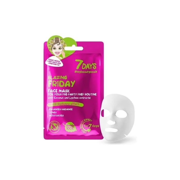 7DAYS Face Mask Beauty Firming Hydrating Sheet Mask with Collagen Shea Butter Hyaluronic Acid and Coconut Water Acne Treatment Brightening Anti-Aging Anti-Fatigue 33g - Friday