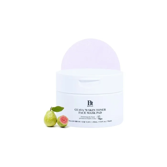 BENTON Guava 70 Skin Toner Face Mask Pad - Skin Soothing and Moisturizing Effect for All Skin Types, Elastic Skin, Pore Care, Korean Skin Care
