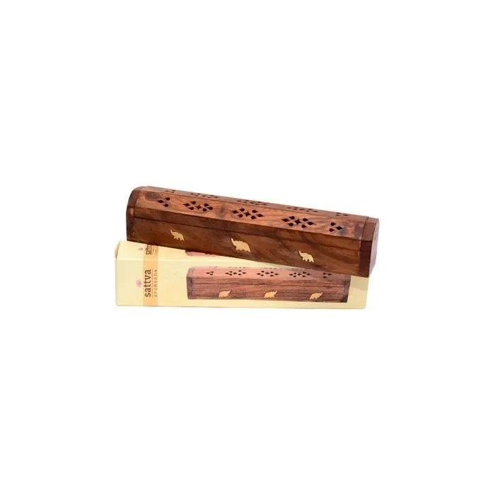 Sattva Ayurveda Wooden Incense Box with Elephant Motif 30L x 6B x 6.5D cm