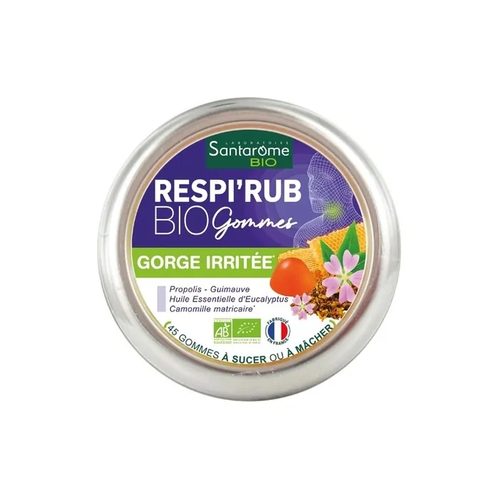 Santarome Bio Respir'rub Organic Gums for Irritated Throats 45