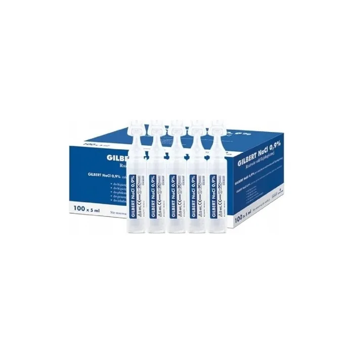 NaCl 0.9% Sterile Isotonic Sodium Chloride Inhalation Saline Solution for Airway Humidification 100 x 5ml - Pack of 100