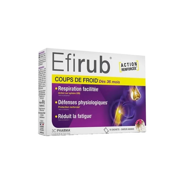 3C Pharma Efirub Cold and Flu Relief Sachets Pineapple Flavour 16 Sachets