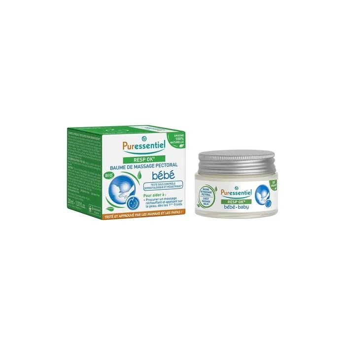 Puressentiel Resp OK Baby Chest Massage Balm 100% Natural Formula 30ml Glass Jar