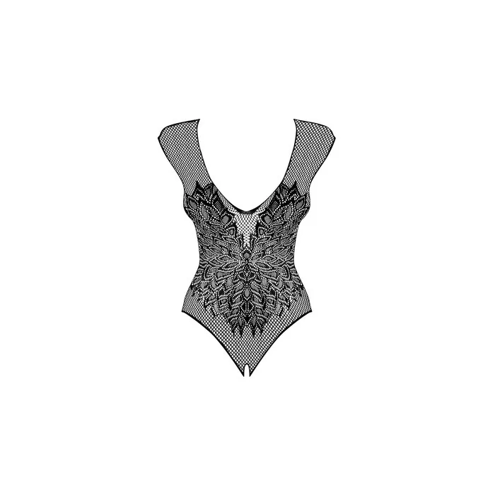 Obsessive B112 Teddy Body Black S/M/L - Elegant Net Design with Open Crotch