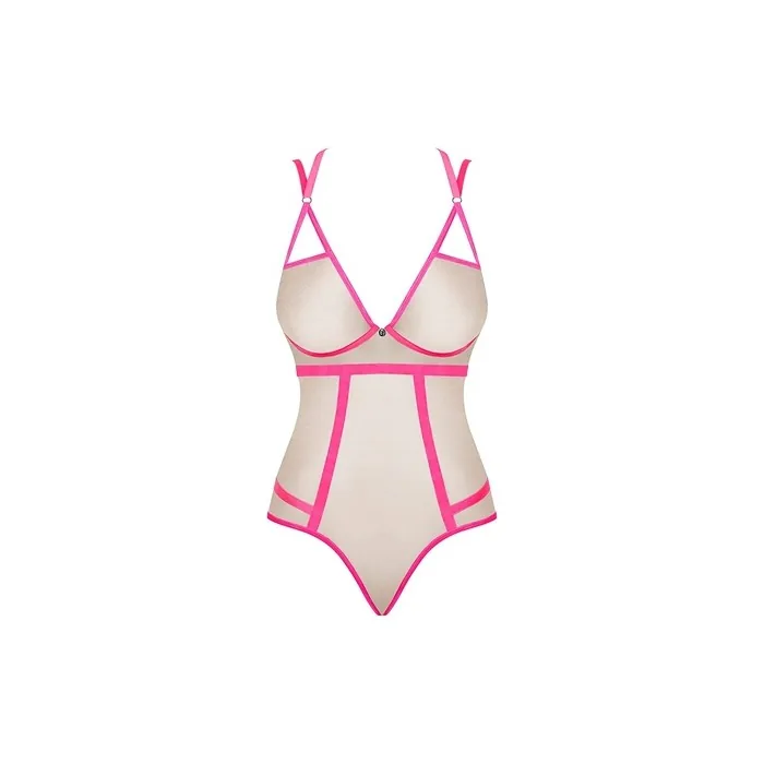 Obsessive Nude Body with Striped Design Pink - Size L-XL