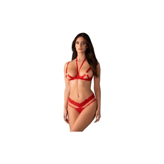 Obsessive Cupide Desir Open Set L/XL Red with Bra and G-String