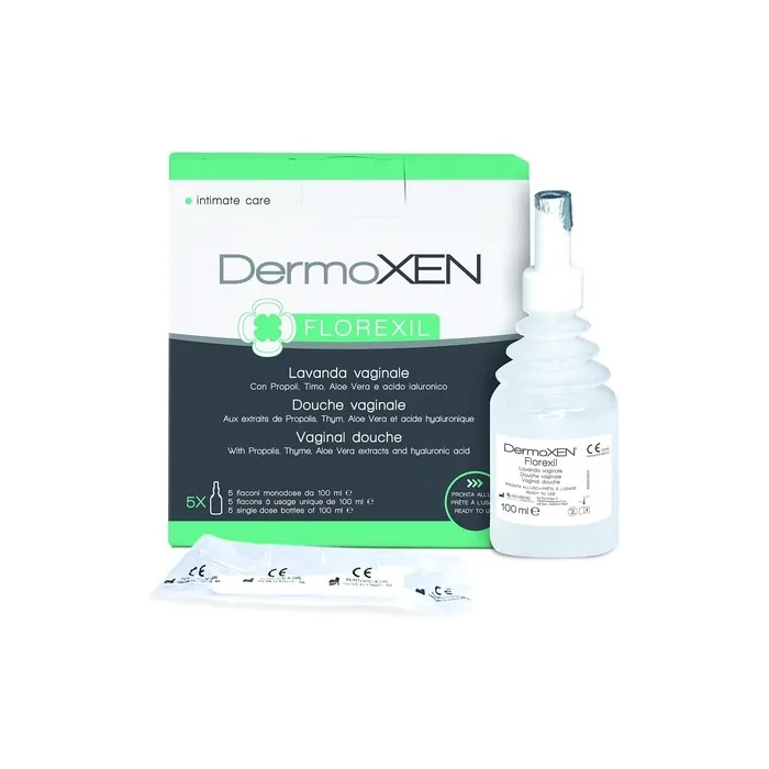 DERMOXEN Florexil Inner Vaginal Douche with Hyaluronic Acid, Thyme, Aloe Vera, Prebiotics 5 x 100ml