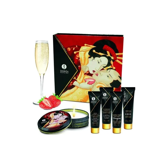 Shunga Geisha's Secrets Kit with Sparkling Strawberry Wine Massage Oil